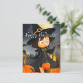 ハロウィンの魔女と満月のかぼちゃ畑のホリデーカード シーズンカード (スタンド正面)