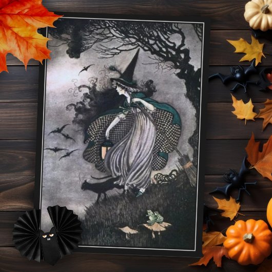 ハロウィンの魔女と黒猫とコウモリ カード