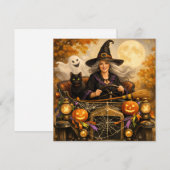 ハロウィンの魔女と黒猫とビンテージカー シーズンカード (正面/裏面)