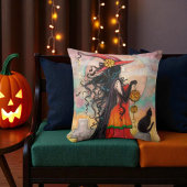 ハロウィンの魔女と黒猫の枕 クッション