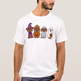 ハロウィンの魔女のかぼちゃミイラ犬の幽霊のダックスフント Tシャツ
