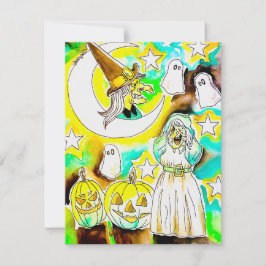 ハロウィンの魔女のアートプリント シーズンカード