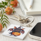 ハロウィンの魔女のコウモリとカボチャのランタン 🎃 キーホルダー (正面右)