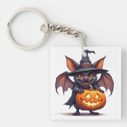 ハロウィンの魔女のコウモリとカボチャのランタン 🎃 キーホルダー (正面)
