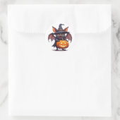 ハロウィンの魔女のコウモリとカボチャのランタン 🎃 ラウンドシール (バッグ)