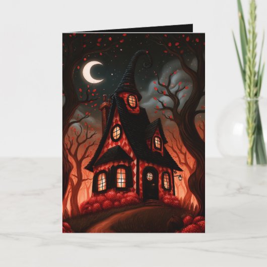 ハロウィンの魔女の家イラスト カード (正面)