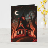 ハロウィンの魔女の家イラスト カード (黄色い花)