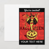 ハロウィンの魔女の少女（ヴィンテージ） 招待状 (正面/裏面)