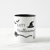 ハロウィンの魔女の帽子と箒、蜘蛛とコウモリ マグカップ (中央)