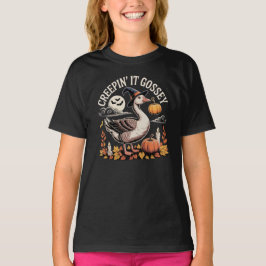 ハロウィンの魔女の帽子をかぶったゴッシーなガチョウ Tシャツ