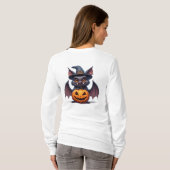 ハロウィンの魔女の帽子をかぶった怖いコウモリとカボチャ 🎃 Tシャツ (裏面フル)
