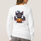 ハロウィンの魔女の帽子をかぶった怖いコウモリとカボチャ 🎃 Tシャツ (裏面)