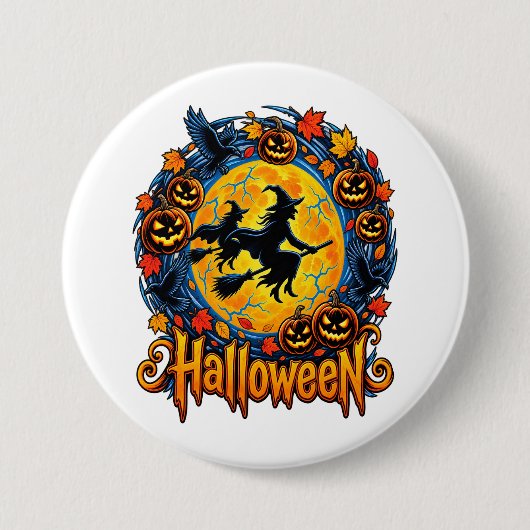 ハロウィンの魔女の月明かり 缶バッジ (正面)
