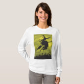 ハロウィンの魔女の箒飛行 Tシャツ (正面フル)