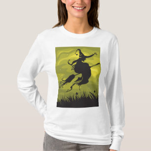ハロウィンの魔女の箒飛行 Tシャツ
