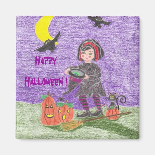 ハロウィンの魔女の紫色のマグネット! マグネット (正面)