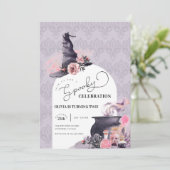 ハロウィンの魔女の誕生日パーティー招待状 招待状 (スタンド正面)