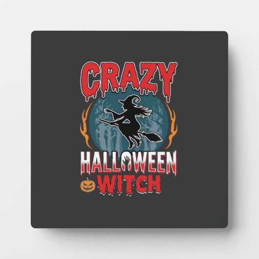 ハロウィンの魔女の飛行箒のホラー デザイン フォトプラーク (正面)