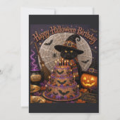 ハロウィンの魔女の魔法のポンプキンケーキ 誕生日パーティー 招待状 (裏面)