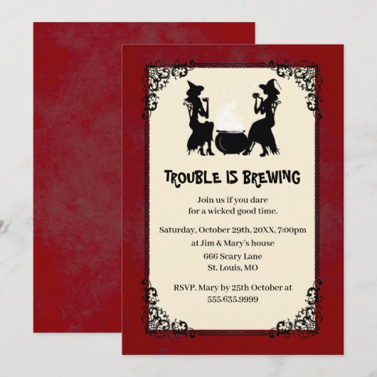 ハロウィンの魔女トラブルがやってくるパーティー 招待状 (正面/裏面)