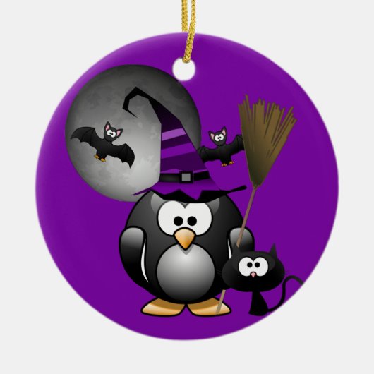 ハロウィンの魔女ペンギン セラミックオーナメント (正面)