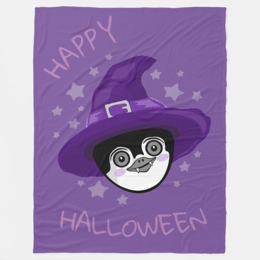 ハロウィンの魔女ペンギン フリースブランケット (正面)