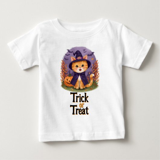 ハロウィンの魔女猫 ベビーTシャツ (正面)