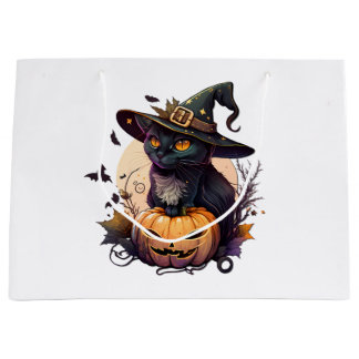 ハロウィンの魔女猫 ラージペーパーバッグ