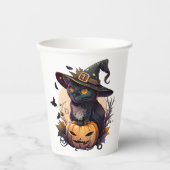ハロウィンの魔女猫  紙コップ (正面)