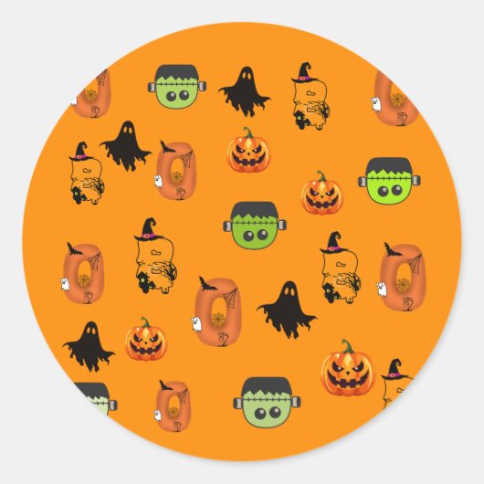 ハロウィンの魔女、幽霊屋敷、月 ラウンドシール (正面)