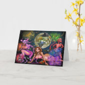 ハロウィンの魔女　折りたたみ式グリーティングカード カード (黄色い花)