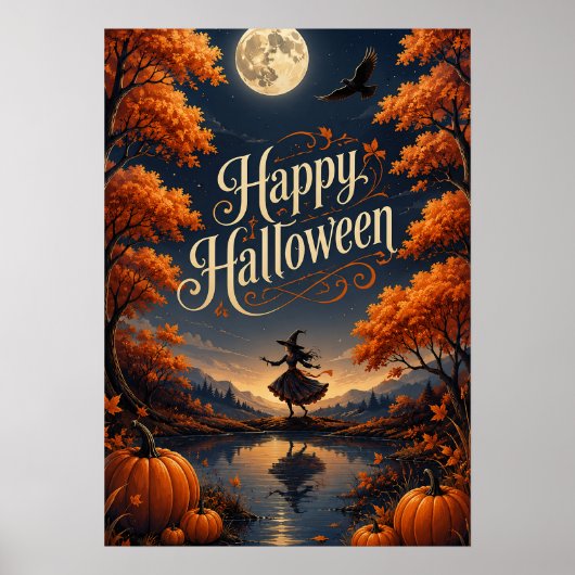 ハロウィンの魔法の秋のカボチャ ポスター (正面)