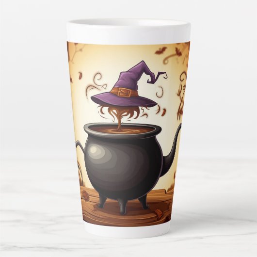 ハロウィンの魔法の薬を調合する魔女の鍋とカボチャ 🧙♀️ カフェラテマグ (正面)