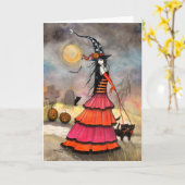 ハロウィンの魔法使いおよび猫の墓地カード カード (黄色い花)