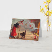 ハロウィンの魔法使いおよび黒猫 カード (黄色い花)