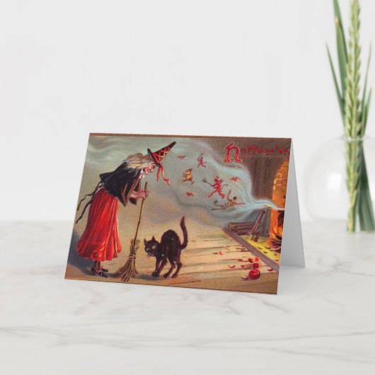 ハロウィンの魔法使いおよび黒猫 カード (正面)