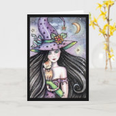 ハロウィンの魔法使いのオレンジ虎猫の挨拶状 カード (黄色い花)