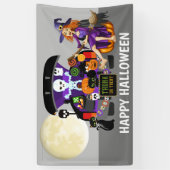 ハロウィンの魔法使いのトランクか御馳走はメッセージを加えます 横断幕 (縦)