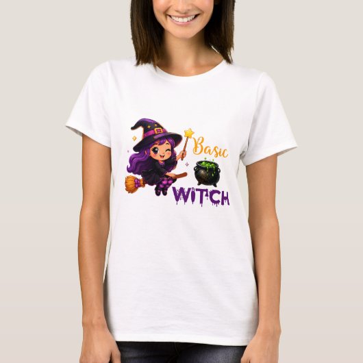 ハロウィンの魔法使いの可愛いシーン 🎃 Tシャツ (正面)