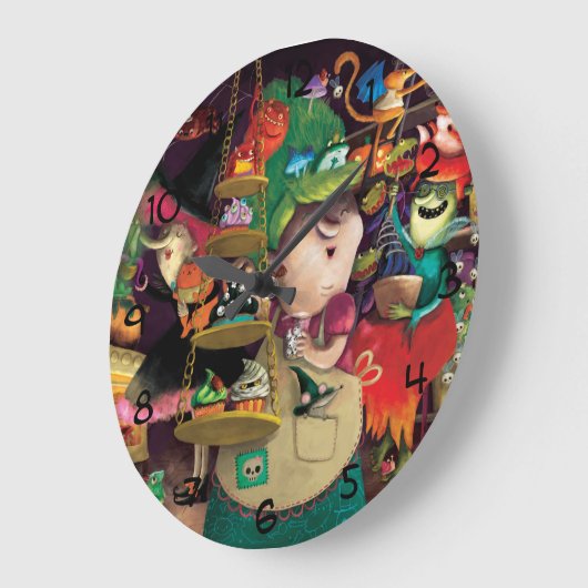 ハロウィンの魔法使いの台所 ラージ壁時計 (傾斜)