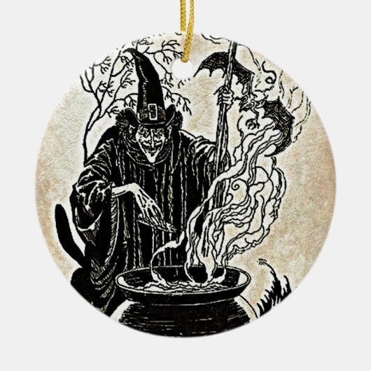 ハロウィンの魔法使いの大がま セラミックオーナメント (正面)
