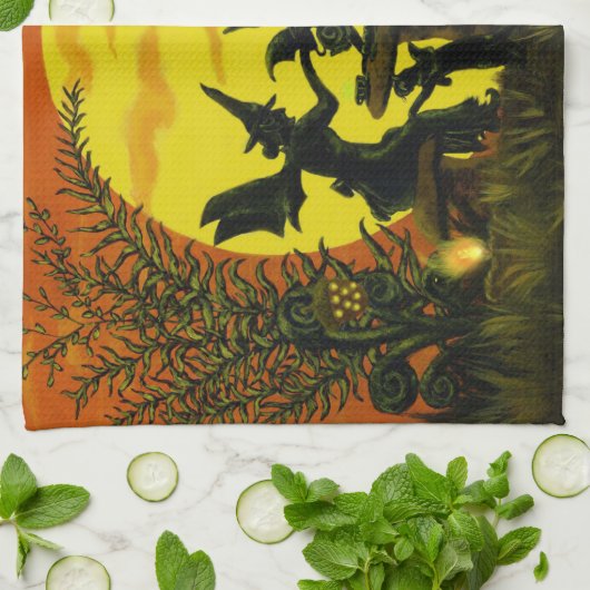 ハロウィンの魔法使いの妖精の台所タオル キッチンタオル (折り畳み)