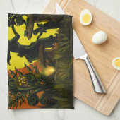 ハロウィンの魔法使いの妖精の台所タオル キッチンタオル (四つ折り)