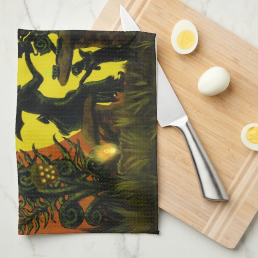 ハロウィンの魔法使いの妖精の台所タオル キッチンタオル (四つ折り)