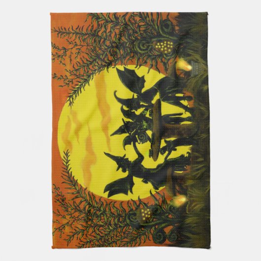 ハロウィンの魔法使いの妖精の台所タオル キッチンタオル (縦)