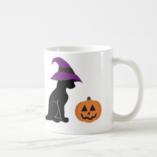 ハロウィンの魔法使いの猫およびカボチャ コーヒーマグカップ (右)