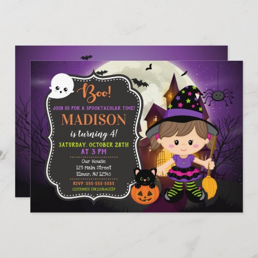 ハロウィンの魔法使いの誕生日の招待状 招待状 (正面/裏面)