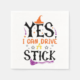 ハロウィンの魔法使いの面白いTシャツ Yes I Can Drive A Stick スタンダードカクテルナプキン