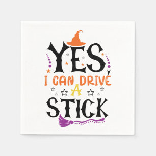 ハロウィンの魔法使いの面白いTシャツ Yes I Can Drive A Stick  スタンダードカクテルナプキン