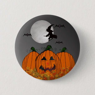 ハロウィンの魔法使い飛行中にボタン 缶バッジ